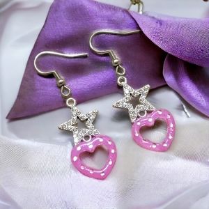 Pink Heart And Star Earrings